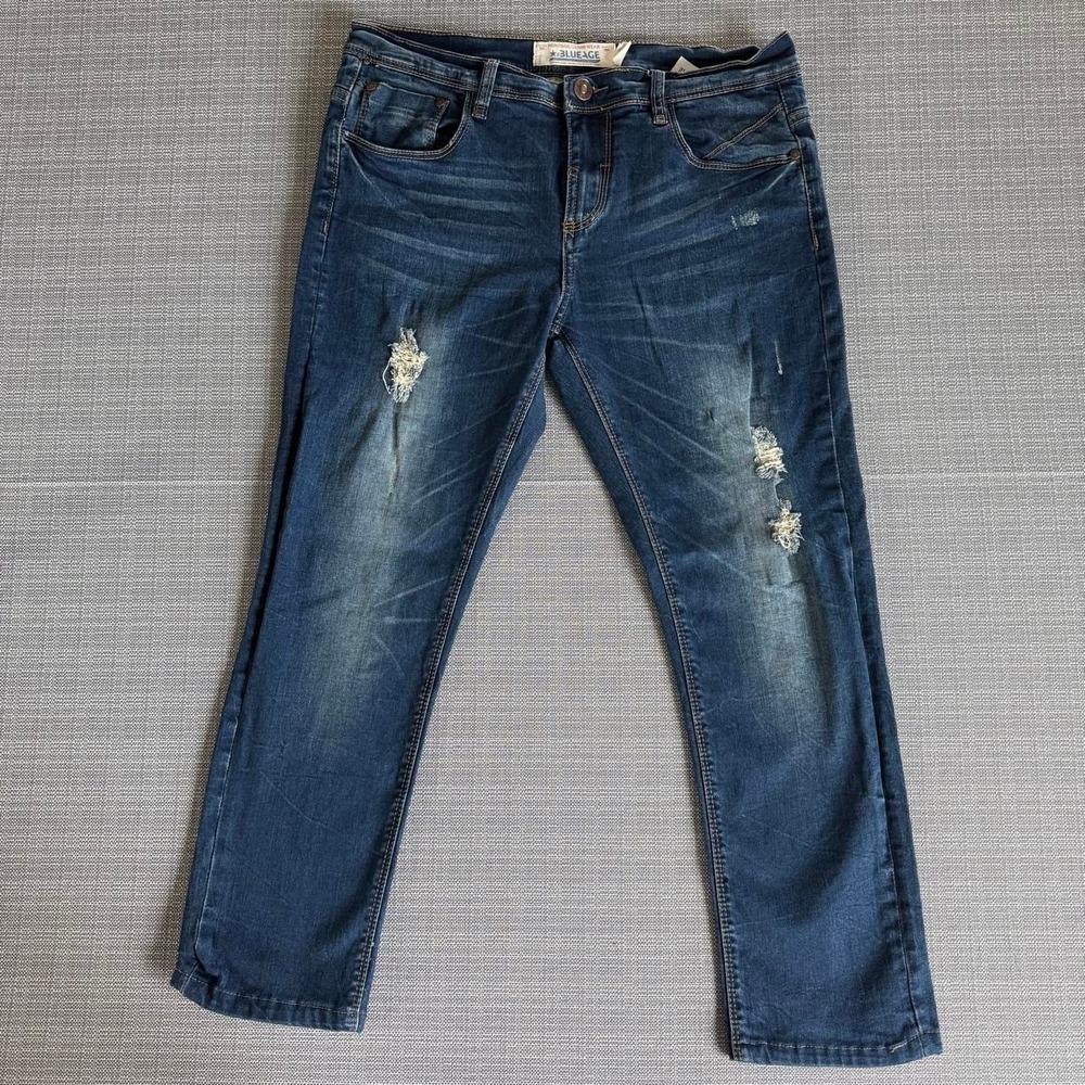 Blue Age Jeans Size 34 Blue Denim Distressed Straight Leg